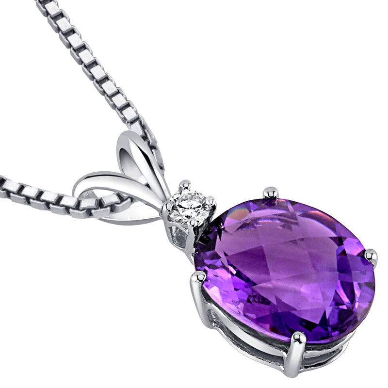 Amethyst and Diamond Pendant Necklace 14K White Gold 2.06 Carats Oval