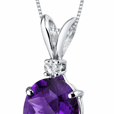 Amethyst and Diamond Pendant Necklace 14K White Gold 2.06 Carats Oval