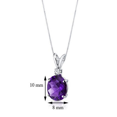 Amethyst and Diamond Pendant Necklace 14K White Gold 2.06 Carats Oval