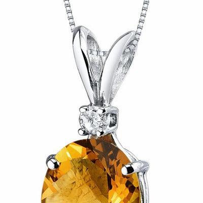 Citrine and Diamond Pendant Necklace 14K White Gold 2.27 Carats Oval