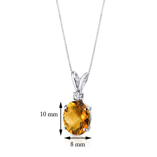 Citrine and Diamond Pendant Necklace 14K White Gold 2.27 Carats Oval