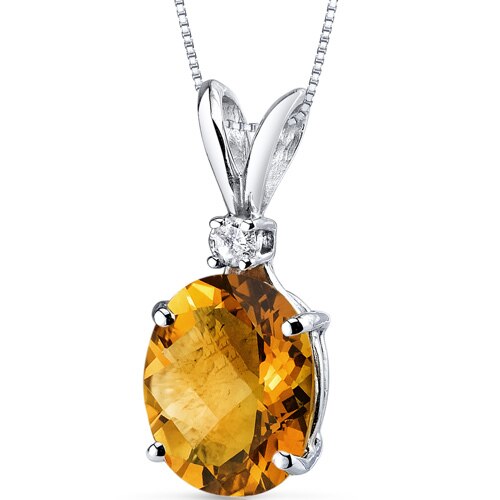 Citrine and Diamond Pendant Necklace 14K White Gold 2.27 Carats Oval