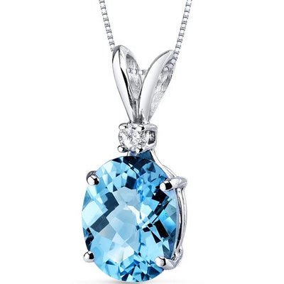 Swiss Blue Topaz Pendant 14 Karat White Gold Oval 2.87 Carats P8928