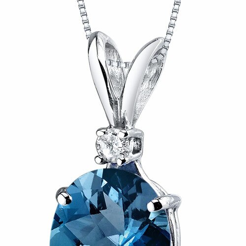 3 Carat Natural London Blue Topaz Pendant in 14K White Gold-close up