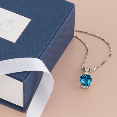 3 Carat Natural London Blue Topaz Pendant in 14K White Gold-giftbox