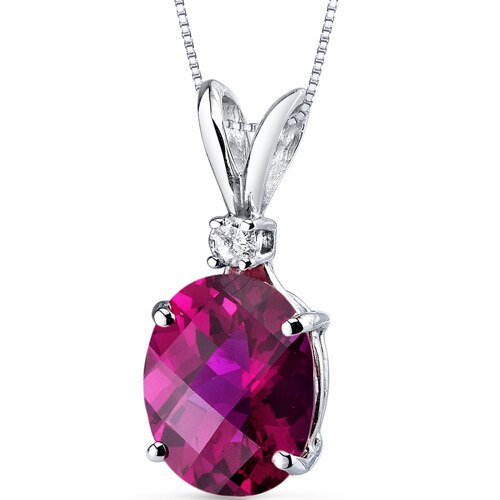 Ruby and Diamond Pendant Necklace 14K White Gold 3.47 Carats Oval