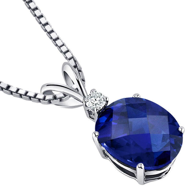 Blue Sapphire and Diamond Pendant Necklace 14K White Gold 3.63 Carats Oval