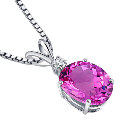 Pink Sapphire and Diamond Pendant Necklace 14K White Gold 3.69 Carats Oval