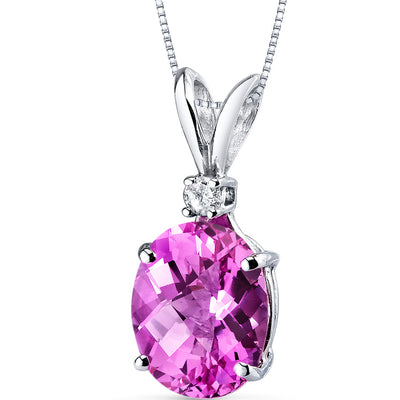 Pink Sapphire and Diamond Pendant Necklace 14K White Gold 3.69 Carats Oval