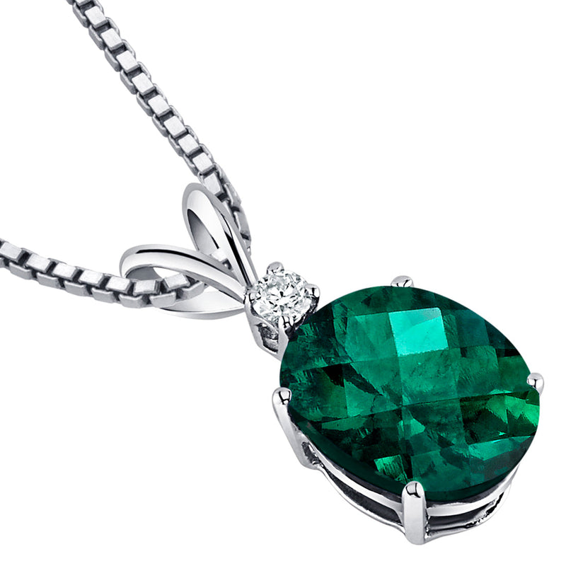 Emerald and Diamond Pendant Necklace 14K White Gold 2.29 Carats Oval