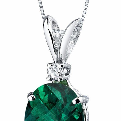 Emerald and Diamond Pendant Necklace 14K White Gold 2.29 Carats Oval