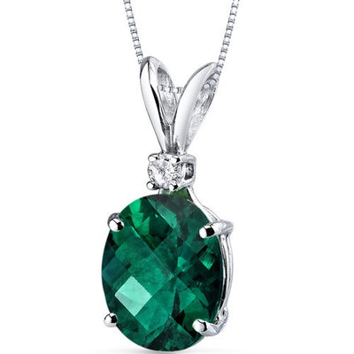 Emerald Oval Shape Stud Earrings and Pendant with Diamond Accent 14K White Gold 3.81 ctw Gift Set