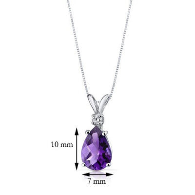 Amethyst and Diamond Pendant Necklace 14K White Gold 1.58 Carats Pear Shape