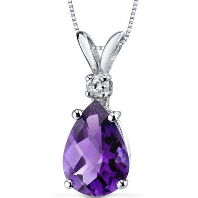 Amethyst Pear Shape Stud Earrings and Pendant with Diamond Accent 14K White Gold 2.78 ctw Gift Set