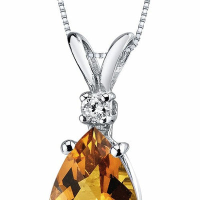 Citrine and Diamond Pendant Necklace 14K White Gold 1.58 Carats Pear Shape