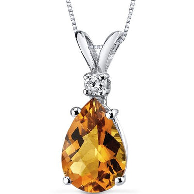 Citrine and Diamond Pendant Necklace 14K White Gold 1.58 Carats Pear Shape