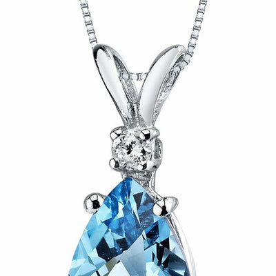 Swiss Blue Topaz and Diamond Pendant Necklace 14K White Gold 2.26 Carats Pear Shape