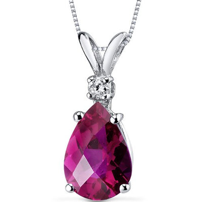 Ruby and Diamond Pendant Necklace 14K White Gold 2.49 Carats Pear Shape