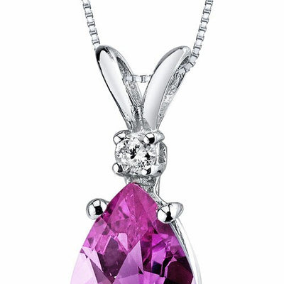 Pink Sapphire and Diamond Pendant Necklace 14K White Gold 2.42 Carats Pear Shape