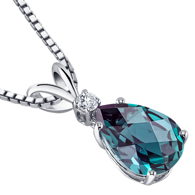 Alexandrite and Diamond Pendant Necklace 14K White Gold 2.50 Carats Pear Shape