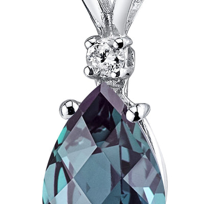 Alexandrite and Diamond Pendant Necklace 14K White Gold 2.50 Carats Pear Shape