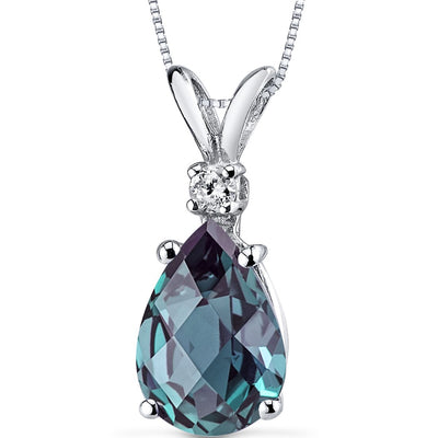 Alexandrite and Diamond Pendant Necklace 14K White Gold 2.50 Carats Pear Shape