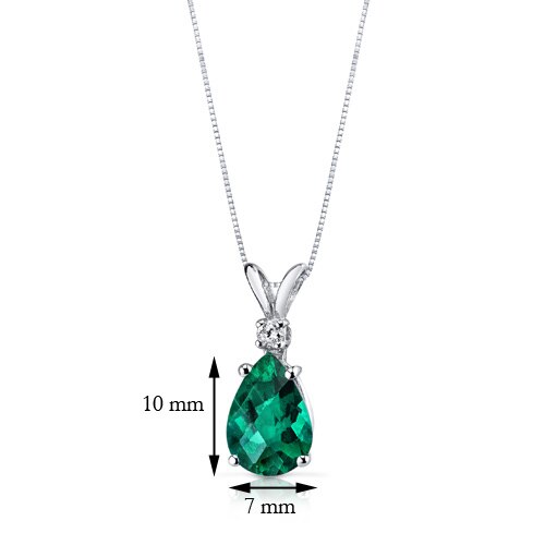 Emerald and Diamond Pendant Necklace 14K White Gold 1.72 Carats Pear Shape