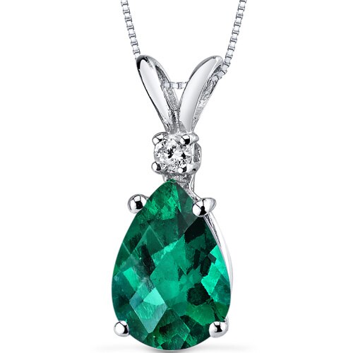 Emerald and Diamond Pendant Necklace 14K White Gold 1.72 Carats Pear Shape