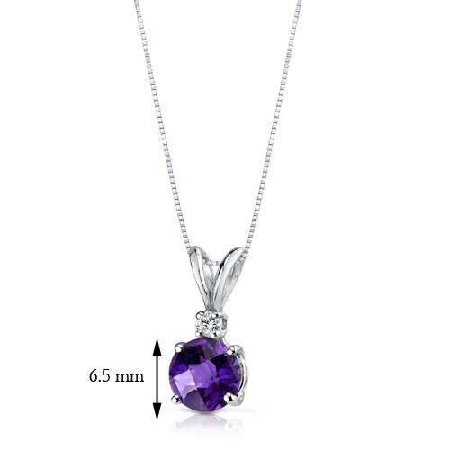 Amethyst and Diamond Pendant Necklace 14k White Gold 1 Carat Round