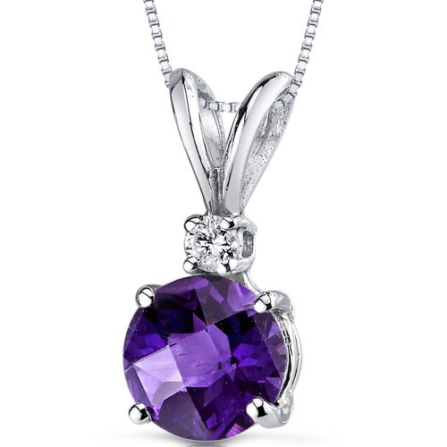 Amethyst and Diamond Pendant Necklace 14k White Gold 1 Carat Round