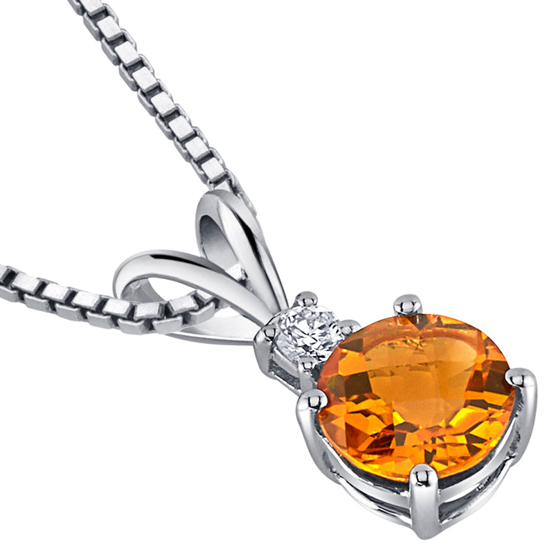 Citrine and Diamond Pendant Necklace 14K White Gold 0.98 Carat Round