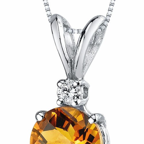 Citrine and Diamond Pendant Necklace 14K White Gold 0.98 Carat Round