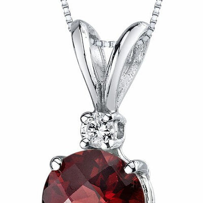 Garnet and Diamond Pendant Necklace 14K White Gold 1.34 Carats Round