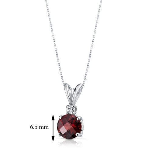 Garnet and Diamond Pendant Necklace 14K White Gold 1.34 Carats Round