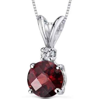 Garnet and Diamond Pendant Necklace 14K White Gold 1.34 Carats Round