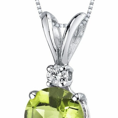 Peridot and Diamond Pendant Necklace 14K White Gold 1.06 Carats Round