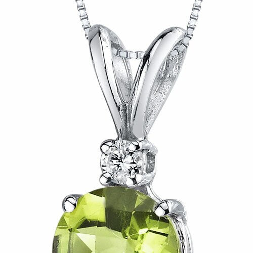 Peridot and Diamond Pendant Necklace 14K White Gold 1.06 Carats Round