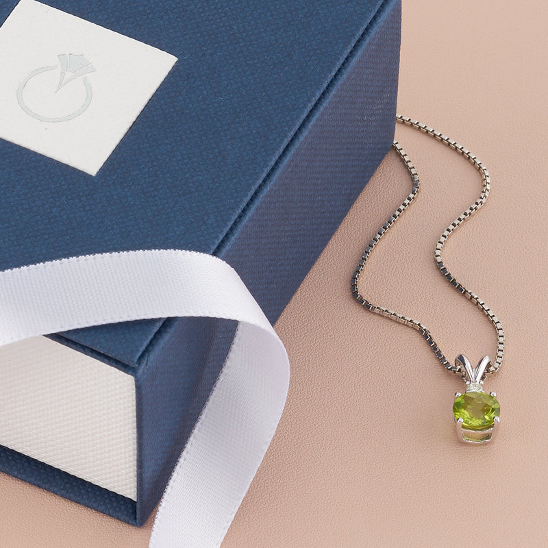 Peridot and Diamond Pendant Necklace 14K White Gold 1.06 Carats Round