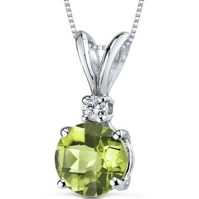 Peridot and Diamond Pendant Necklace 14K White Gold 1.06 Carats Round