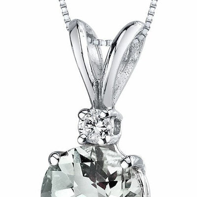 Green Amethyst and Diamond Pendant Necklace 14K White Gold 0.99 Carat Round