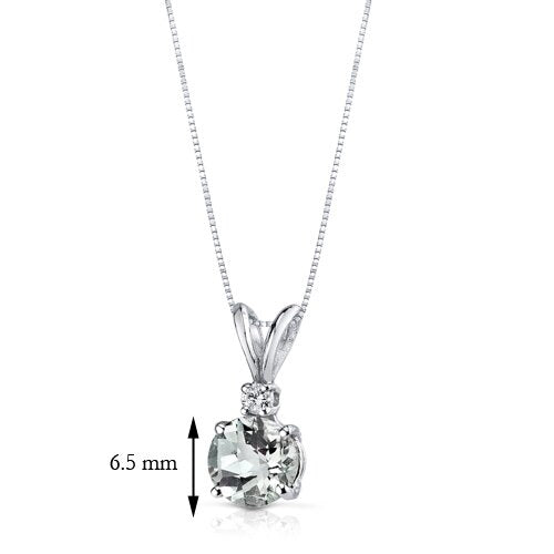 Green Amethyst and Diamond Pendant Necklace 14K White Gold 0.99 Carat Round