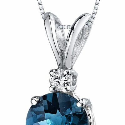 London Blue Topaz and Diamond Pendant 14K White Gold 1.25 Carats Round