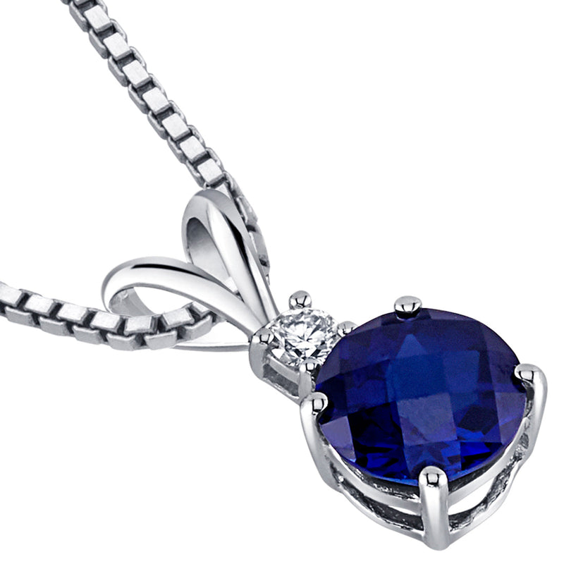 Blue Sapphire and Diamond Pendant 14K White Gold 1.49 Carats Round