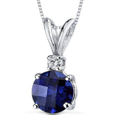 Blue Sapphire and Diamond Pendant 14K White Gold 1.49 Carats Round