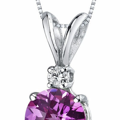 Pink Sapphire and Diamond Pendant 14K White Gold 1.35 Carats Round