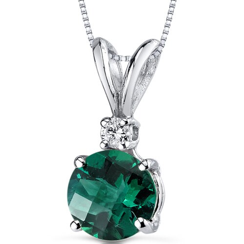 Emerald and Diamond Pendant Necklace 14K White Gold 0.92 Carat Round