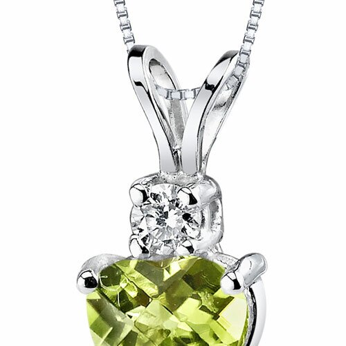 Peridot and Diamond Pendant Necklace 14K White Gold 0.86 Carat Heart Shape