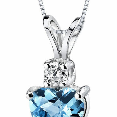 Swiss Blue Topaz and Diamond Pendant Necklace 14K White Gold 0.91 Carat Heart Shape