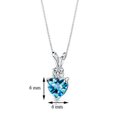 Swiss Blue Topaz and Diamond Pendant Necklace 14K White Gold 0.91 Carat Heart Shape