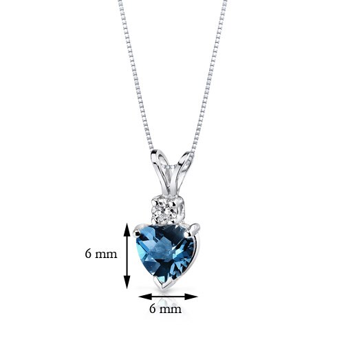 London Blue Topaz and Diamond Pendant Necklace 14K White Gold 0.95 Carat Heart Shape